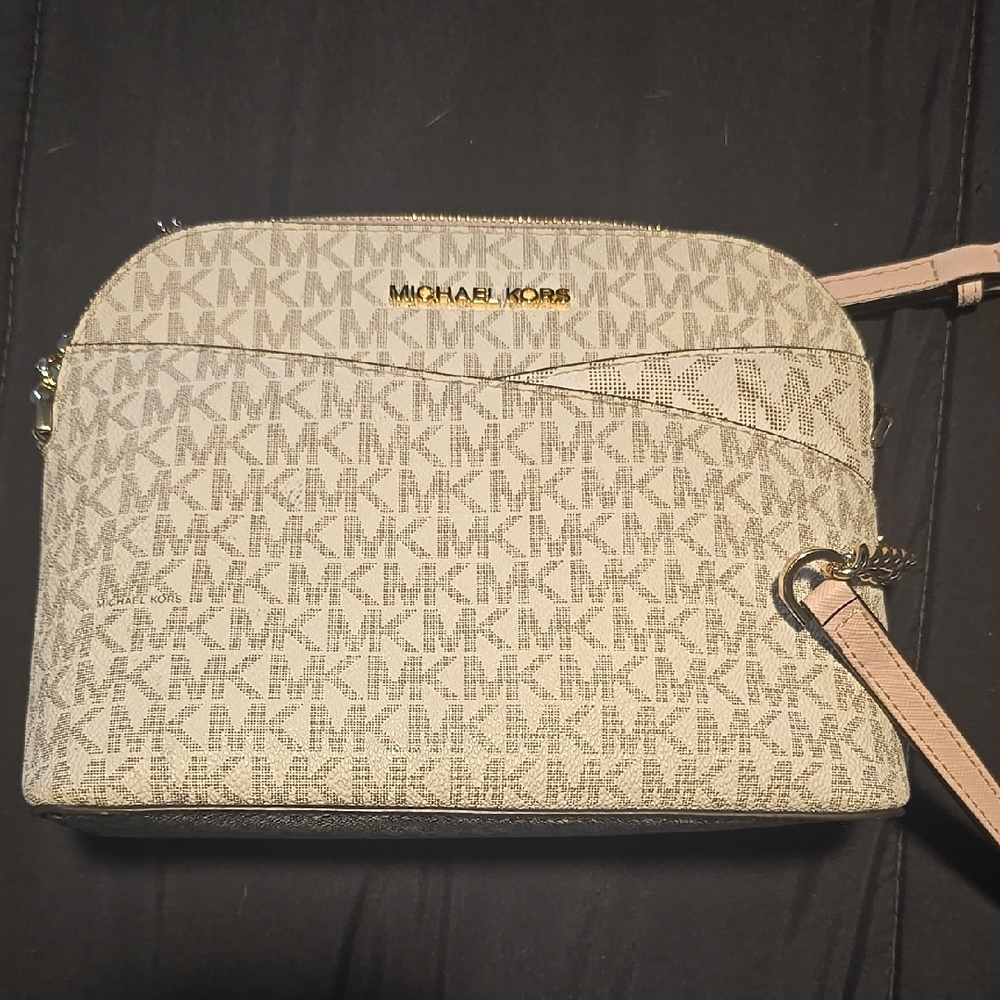 MICHAEL Michael Kors Pink and Cream Monogram Crossbody Bag